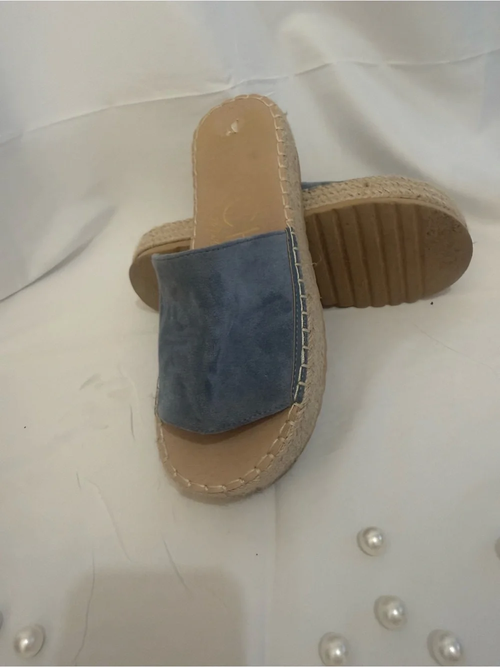 Women’s Light Blue Suede Espadrille Slide
